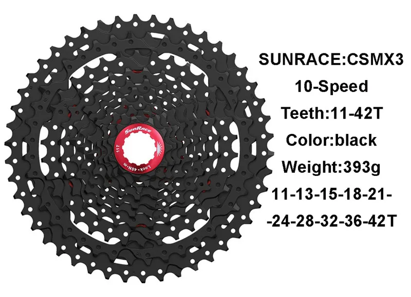Sunracing 10 скоростей CSMX3 S3 MTB велосипед кассета 11s 40T 42T 46T велосипед свободного хода для shimano 10V система маховика - Цвет: X3-10S-42T-black