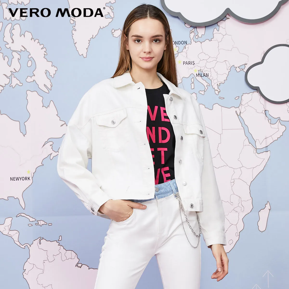 Vero Moda женская джинсовая куртка свободного кроя Ins Стиль | 319357513 - Цвет: White denim