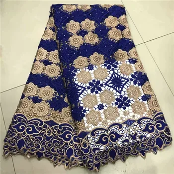 

High quality Water Soluble Lace Embroidery African Guipure Lace Fabric blue Color Cord Lace Fabric For Wedding Dress