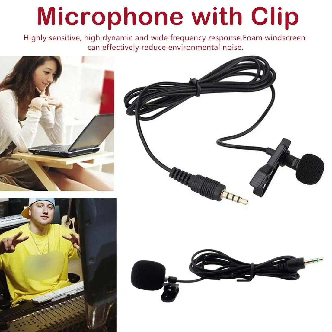 Wired Mini Portable Microphone Condenser Clip on Lapel Lavalier Mic