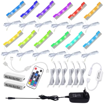 

Aiboo 4/6/8/12 Lamps RGB Glass Edge Shelf Side Clip Clamp light LED Under Cabinet Lights with Remote and Adapter