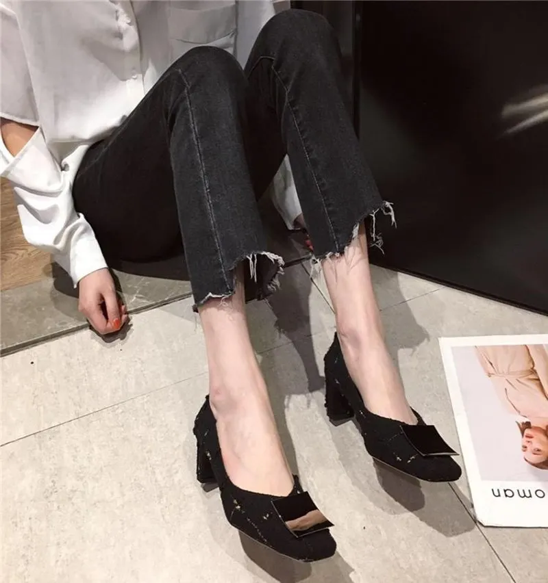 ALLBITEFO/ модный бренд на толстом каблуке вечерние женская обувь с квадратным носком; Женские туфли на высоком каблуке офисная Дамская обувь Женская обувь на высоком каблуке