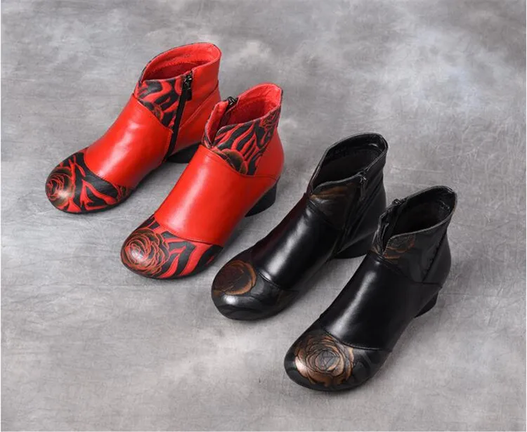 Осенне-зимняя обувь женские ботильоны с принтом женские ботинки из натуральной кожи на платформе и высоком каблуке Полусапожки на толстом каблуке