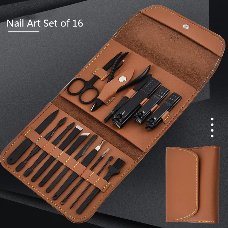 

16pcs/set Nail cutter Set Nail Clipper Set Folding Bag Stainless Steel Cutter Tool Finger Nail Clipper Kit Scissors Nail Trimmer