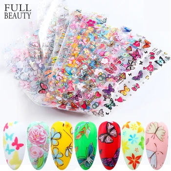 

10pc Butterfly Nail Foils Set Colorful Flowers Transfer Sticker Sliders Decal Adhesive Manicure Nail art Decoration Wrap CHXK102