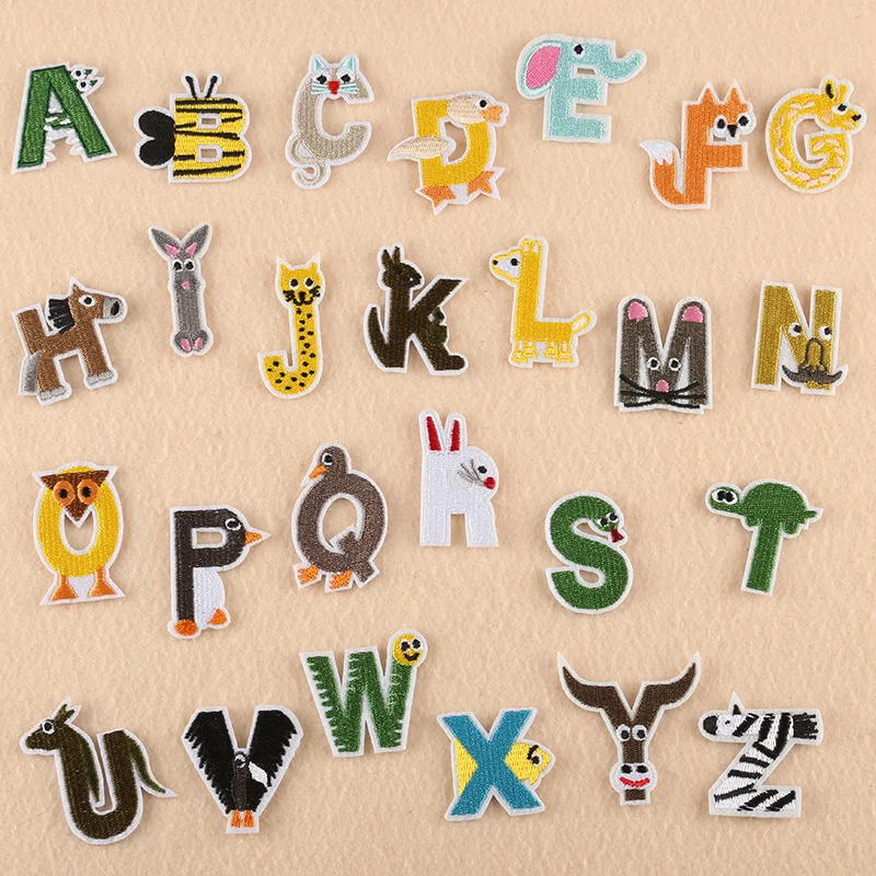 

Customizable Wholesale Full Set of 26 English Letters Pinyin Animal Adhesive Patch Clothing Accessories