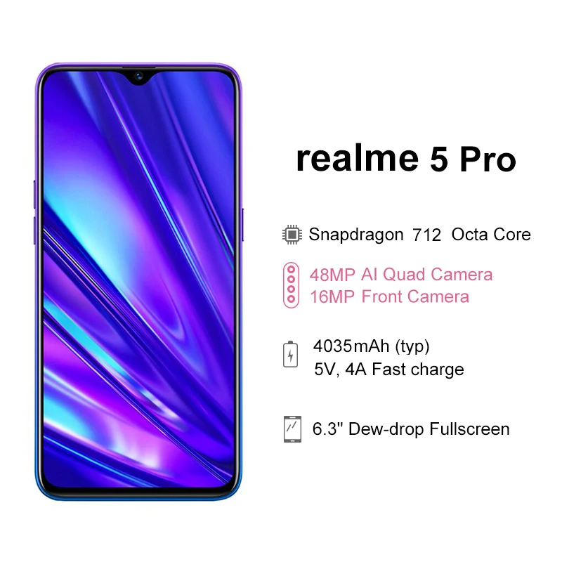 realme 5 Pro Global Version 4GB 128GB Snapdragon 712 Octa-Core Smartphone 48MP Quad Camera VOOC 20W