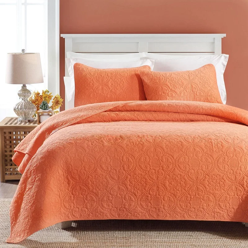 Dormitorio Frustración Precipicio CHAUSUB-colcha de algodón naranja bordada, colcha de 3 piezas en la cama,  manta doble para cama de matrimonio, Coverlet de verano _ - AliExpress  Mobile