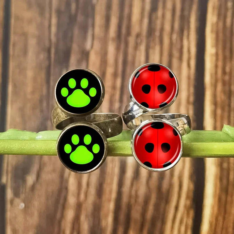 Red Ladybugs Ring for Women Girls Creative Cartoon Cat Noir Paw Print Open Rings Birthday Insect Cosplay Jewelry Christmas Gift | Украшения