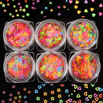 

6 Boxes Luminous Nail Glitter Flakes Butterfly Sparkly 3D Hexagon Colorful Sequins Spangles Polish Manicure Nail Art Decorations