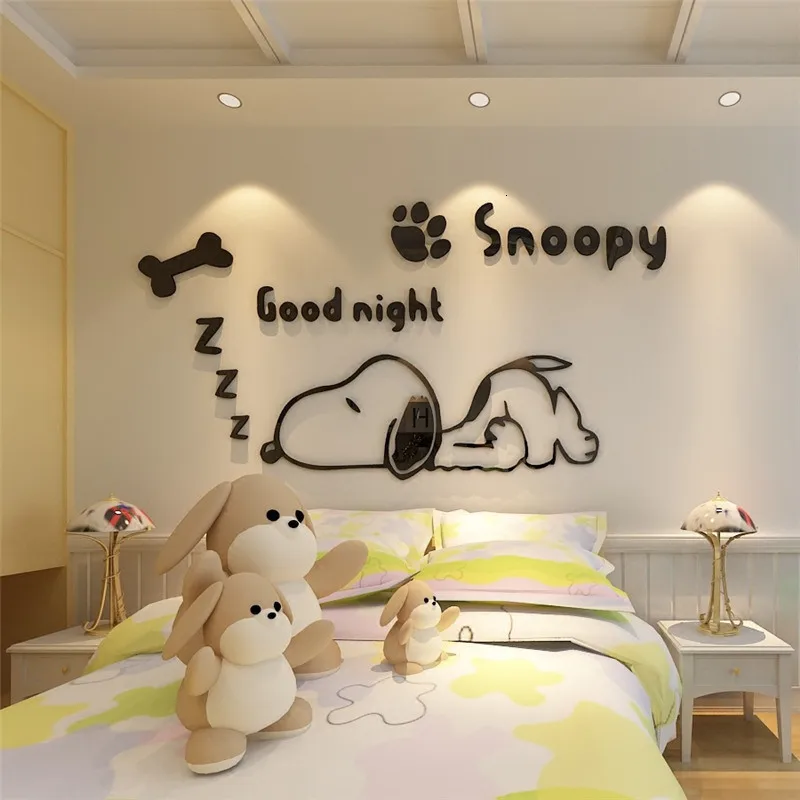 diy Cartoon Dog Mirror 3D Wall Stickers room decoration For Kids rooms Decor living room TV background wall art home decor mural (3)