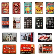 Винтажный металлический знак Жестяная Табличка металлическая винтажная Кола гамбургер фри знаки барбекю Бар Паб Клуб человек пещера металлический плакат Настенный декор