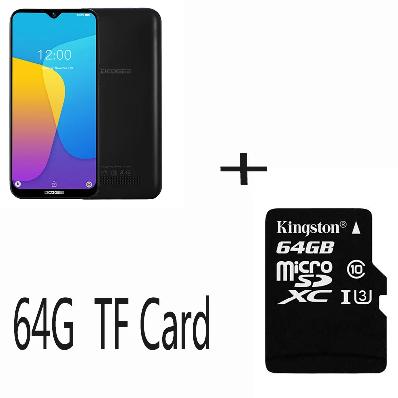 DOOGEE X90 6,1 ''HD Android 9,0 19:9 1 ГБ 16 ГБ разблокировка лица смартфон 8 Мп камера MT6580A четырехъядерный 3400 мАч 5 В/1 а мобильный телефон - Цвет: Black N 64G card