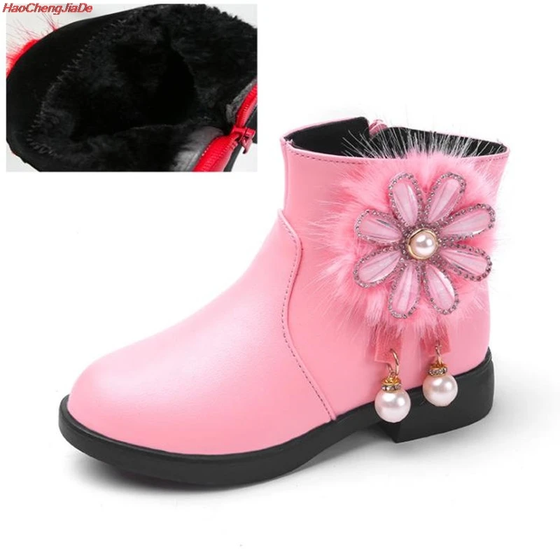

New Fashion Children Autumn Spring Winter Boots Cute Keep Warm Kids Girls Princess Boots Antislip Leather Girl Floral Boot
