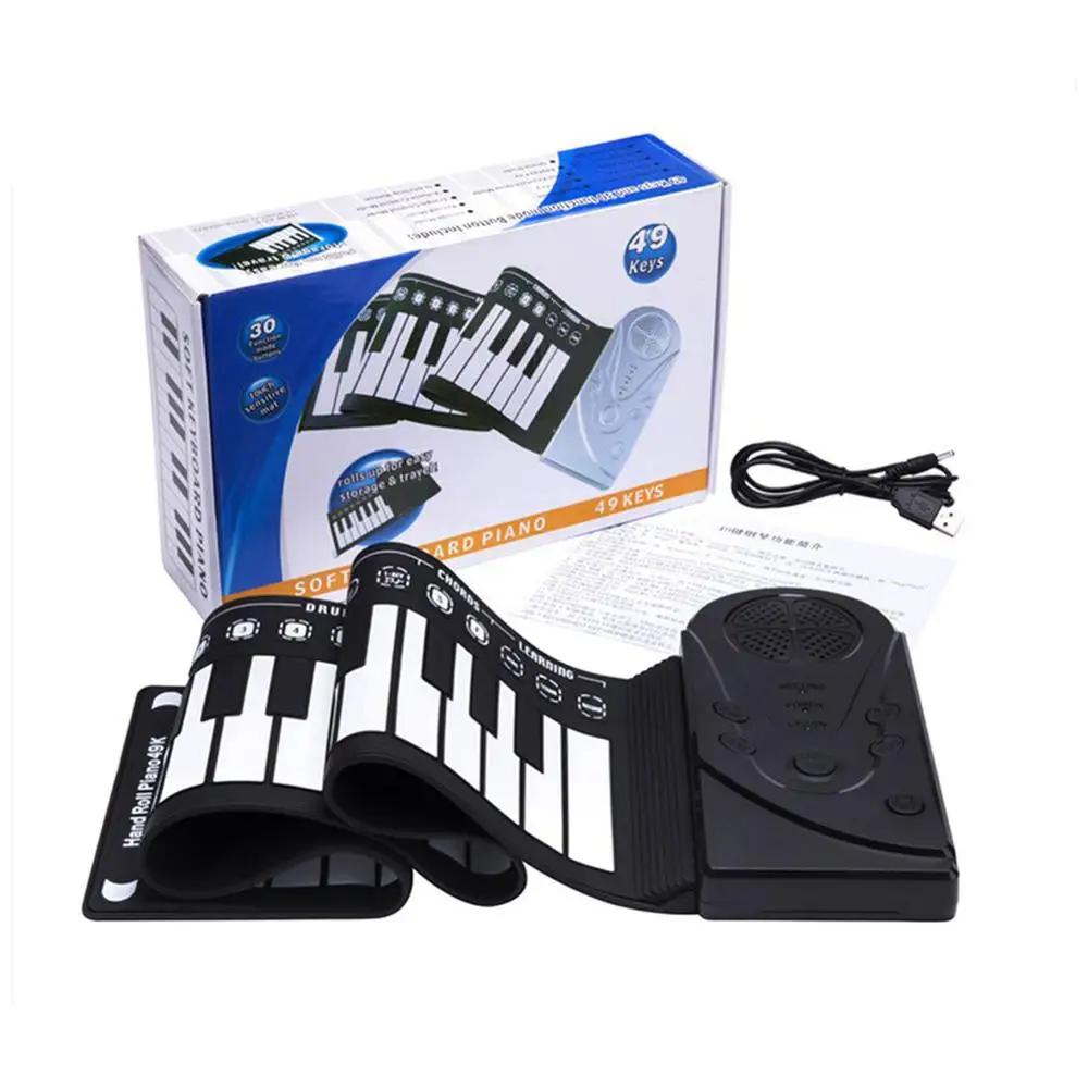 Portable 49 Keys Digital Keyboard Hand Roll Piano Silicone Electric Children's Beginner Electronic Piano