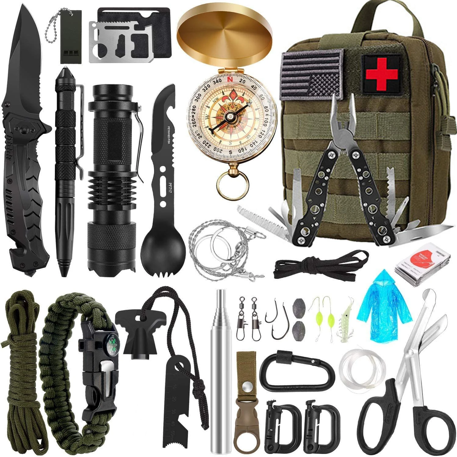 Emergency Outdoor Survival Tool 32 in 1 Survival Gear Tactical First Aid Camping Equipment Supplies Kits for Men Families Hiking