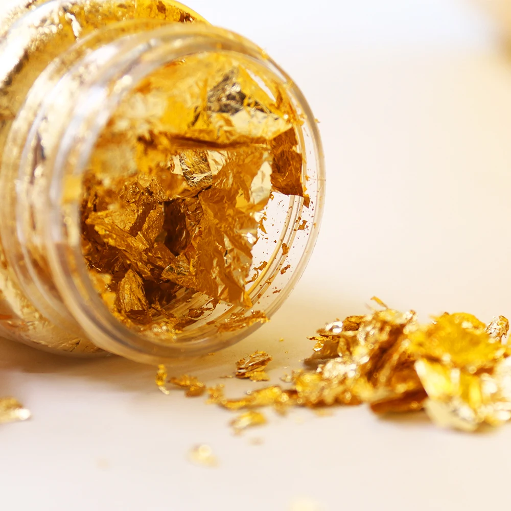 Gold Leaf Flakes for Nail Decorations Gliding Arts Crafts Painting Gold Foil Fragments Craft Paper Pieces 3g/Bottle gold leaf flakes