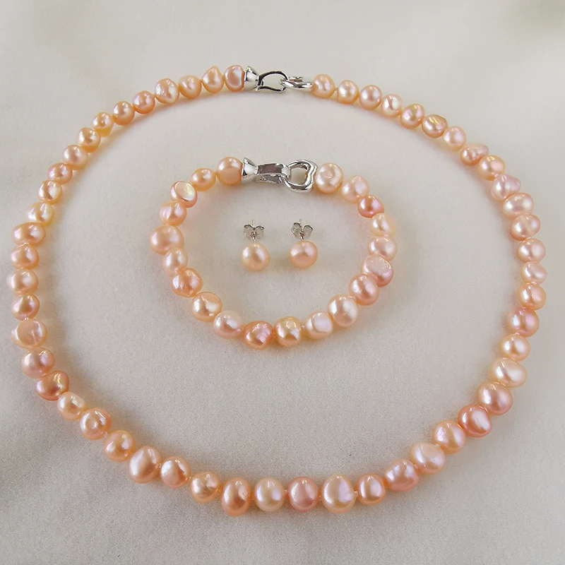 DAIMI 8-9mm Baroque Pearl Jewelry Sets Silver 925 Jewelry Pearl Sets Necklace/Earrings/Bracelet For Women