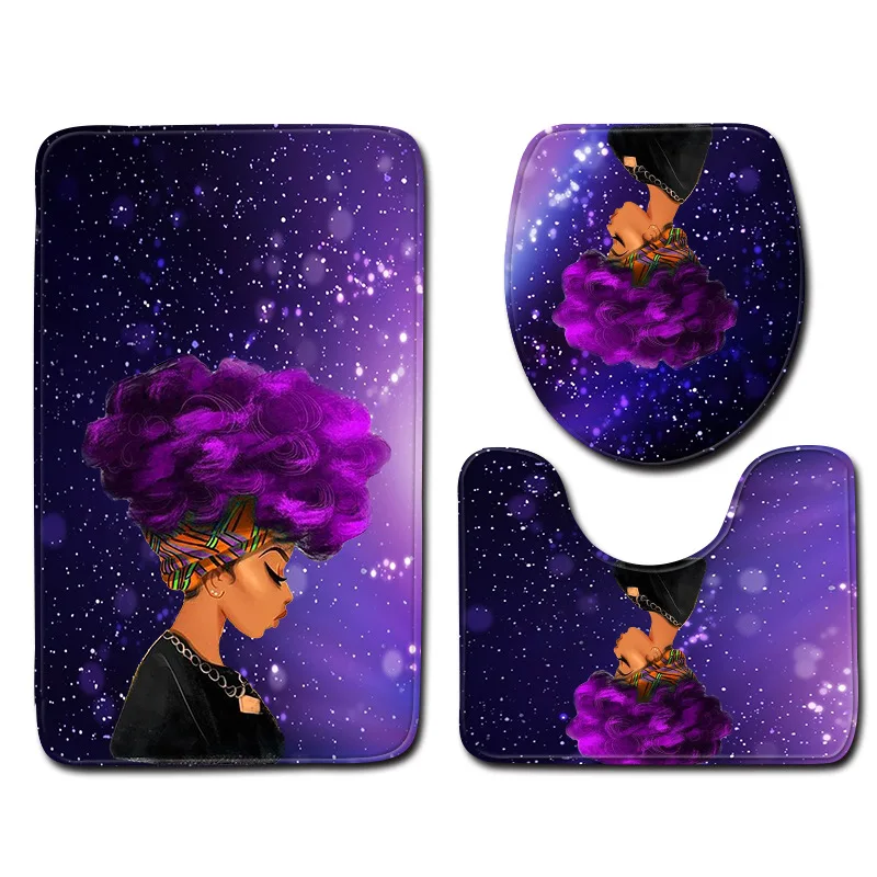 

3PCS African American Women with Crown Shower Curtain Afro African Queen Princess Bath Curtains with Rugs Toilet Seat Cover Set