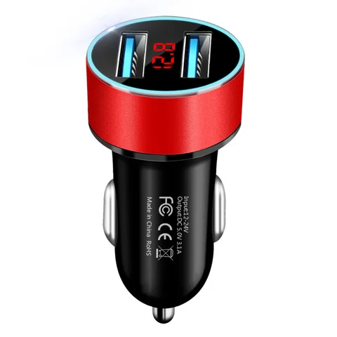 Car Charger For Cigarette Lighter USB Charger Voltage Display Adapter Fast Charging For iPhone Samsung Huawei Xiaomi OPPO