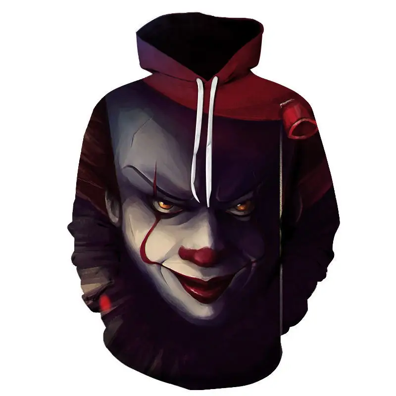 Толстовки с капюшоном для Хэллоуина 3d рисунком из фильма ужасов IT CHAPTER 2