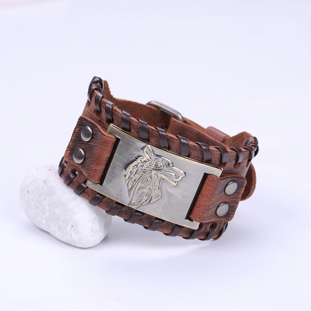 Teamer-Wide-Leather-Bracelets-for-Men-Vintage-Antique-Silver-Metal-Charms-Bracelet-Bangles-Adjustable-Amulet-Viking (2)