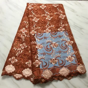

Wholesale African Tulle Lace Fabric High Quality 2020 French Net Lace Brown Embroidered Stone Nigerian Lace Fabric HLL4582