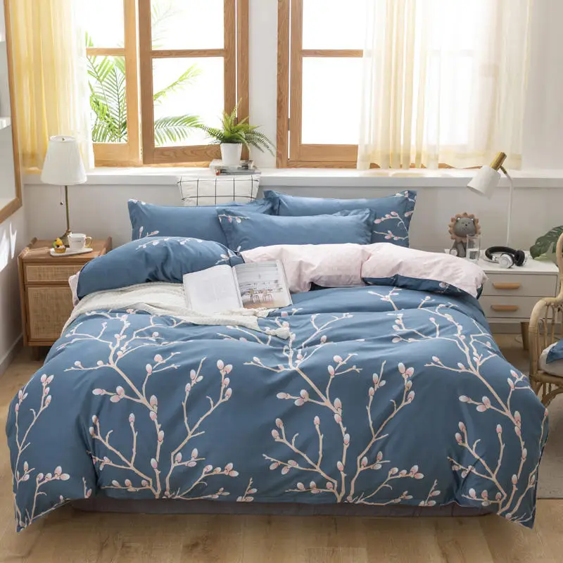 

Yaapeet 3/4pcs Plant Printed Bedding Set Solstice Cartoon Partten Bed Linens High Quality Pillowcase Soft Warm Duvet Cover