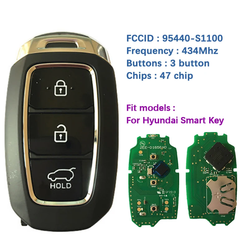 CN020085 Original / Aftermarket Hyundai  2019-2020 Genuine Smart Key Remote 3 Buttons 433MHz 95440-S1100