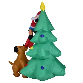 

6 Foot Inflatable Christmas Santa Claus Climbing on Christmas Tree Chased by Dog 634E