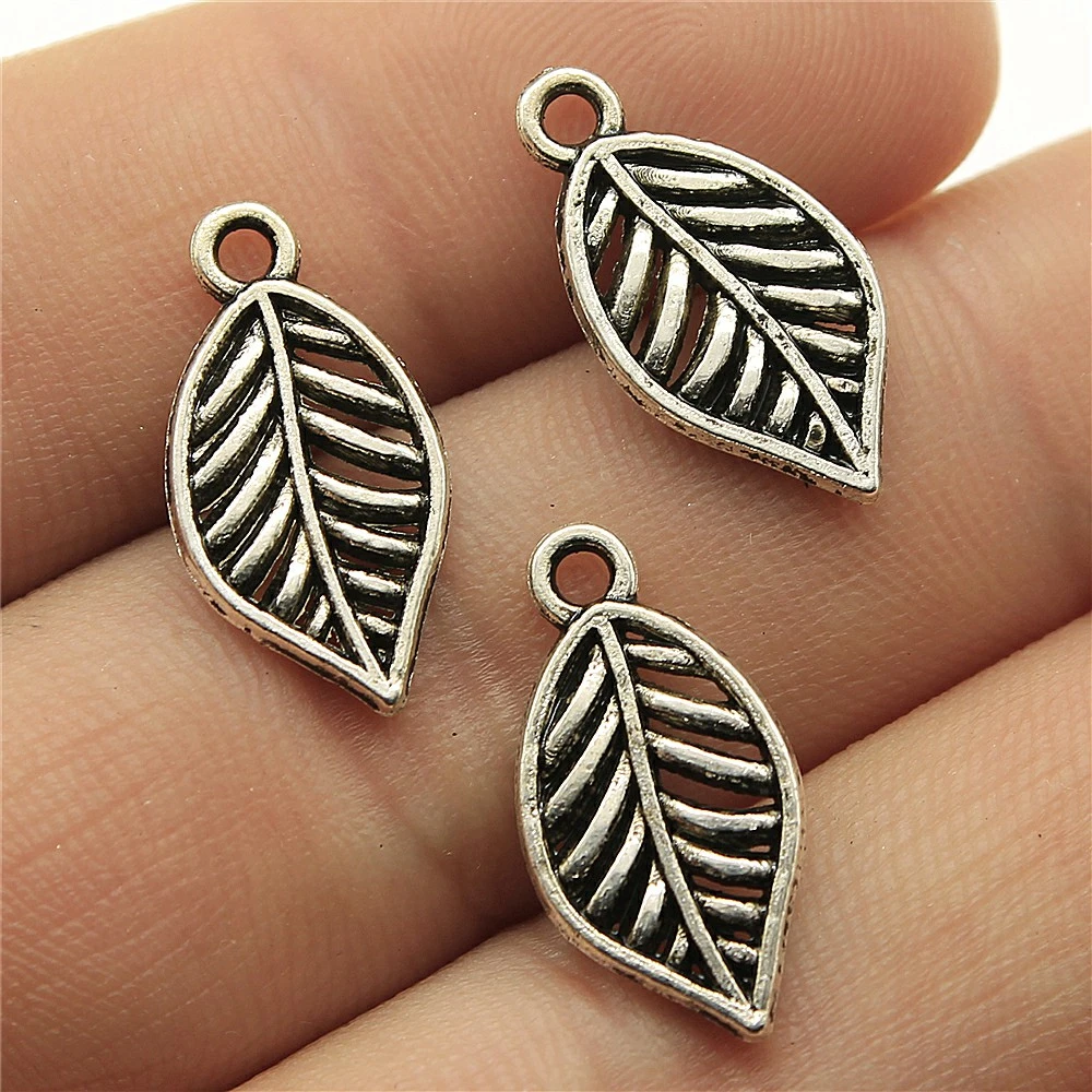 100pcs mini leaf charms silver tone mini leaf charms pendants 6x16mm