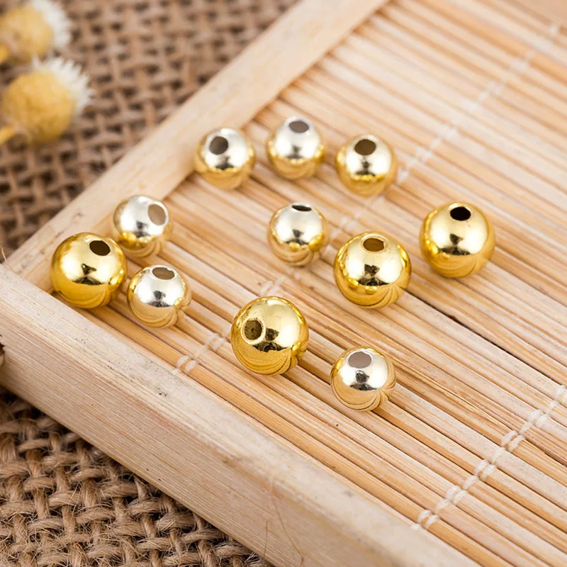 Real Pure Solid 925 Sterling Silver Beads Spacers 18K Rose Gold Round Smooth Loose Bead DIY Jewelry Findings Accessories