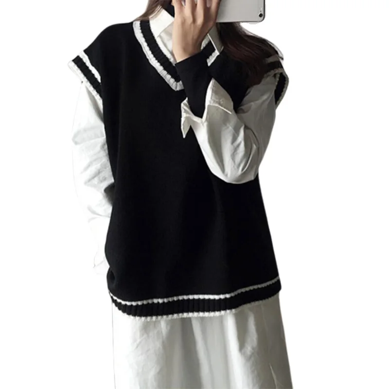 Casual New Fashion Women Autumn Spring Sweaters V-neck Sleeveless 3 Colors Vests Sweaters Loose Pullover Tops