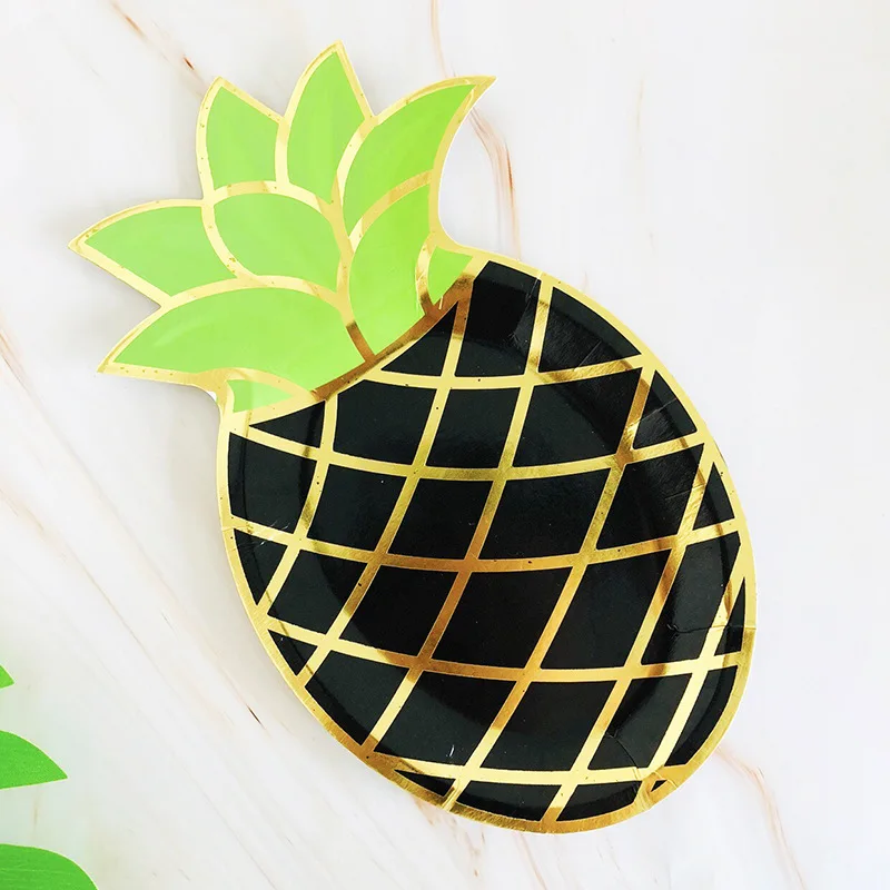 8pcs black gild leaf Розовый ананас тема вечерние поставки день рождения, детский душ Девушки вечерние одноразовые декоративные подкладки предметы чашки пластины салфетки - Цвет: 8pcs black gild leaf