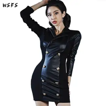 

Spring Women Dress Korean Black Dresses Club Vintage Big Size Bandage Bodycon Ladies Sexy Party Mini Pencil Wrap Clothes Vestido