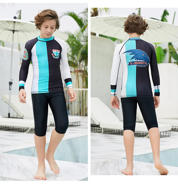 Летний Рашгард с длинными рукавами для мальчиков, детский купальник UPF 50+ рубашки для защиты от солнца одежда для купания для мальчиков пляжная одежда в морском стиле