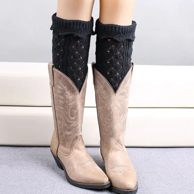 Womens Winter Warm Thermal Crochet Knit Fur Trim Leg Warmers Cuffs Boot women Socks Solid Color