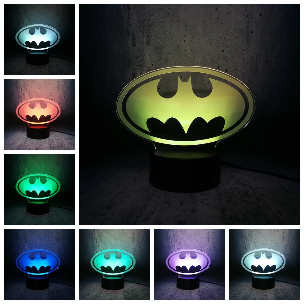 3D USB светодиодный светильник с изображением символа Бэтмена красочное украшение