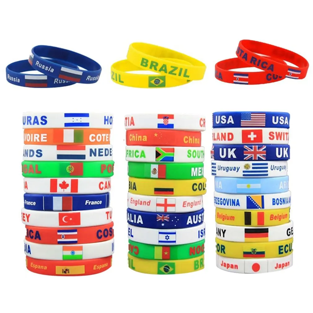 

2018 World Cup Wristband Fans Silicone Bracelet Fashion Fitness Sports Band Flag Pattern Elastic ID Wrist Strap