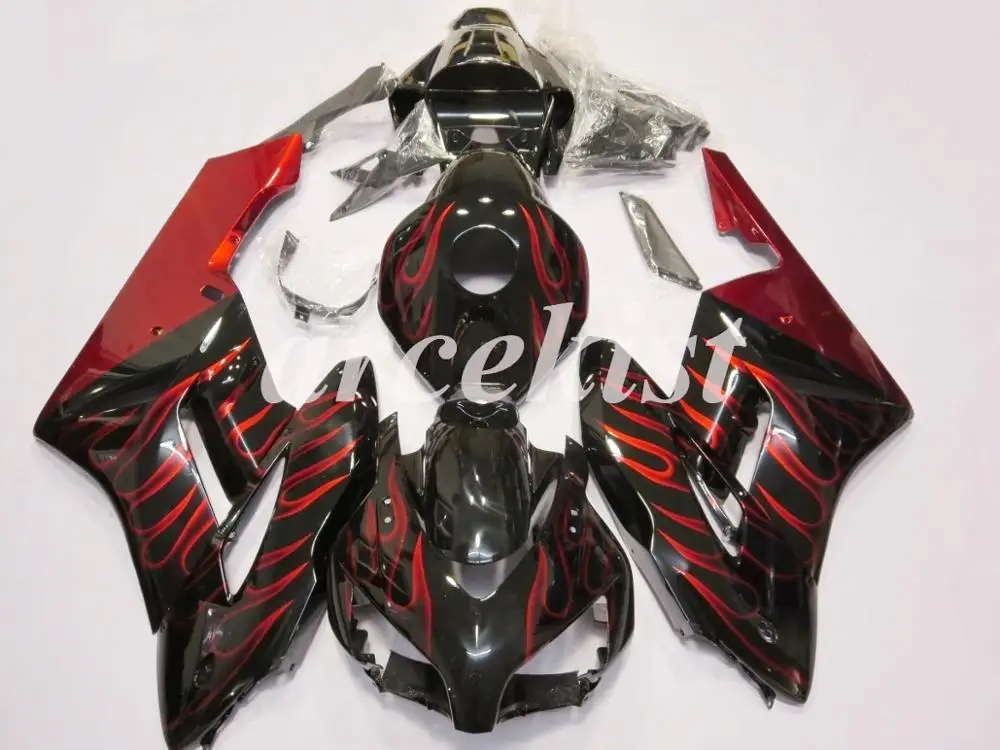 Топ литья под давлением ABS полный обтекатель комплект Подходит для Honda CBR1000RR 04 05 2004 2005 Обтекатели набор на заказ черный красный пламя