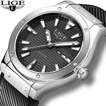 

LIGE Men Fashion Business Quartz Watch Man 3D Skull Silicone Strap Waterproof Sport Watches Mens Top Brand Luxury Wristwatch+Box