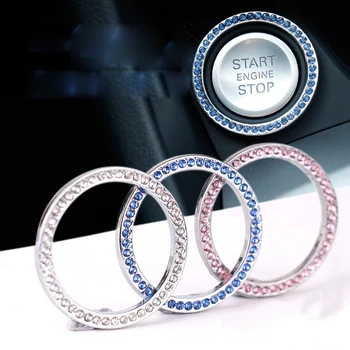 

40mm Auto Car Bling Decorative Accessories Automobiles Start Switch Button Decorative Diamond Rhinestone Ring Circle Trim