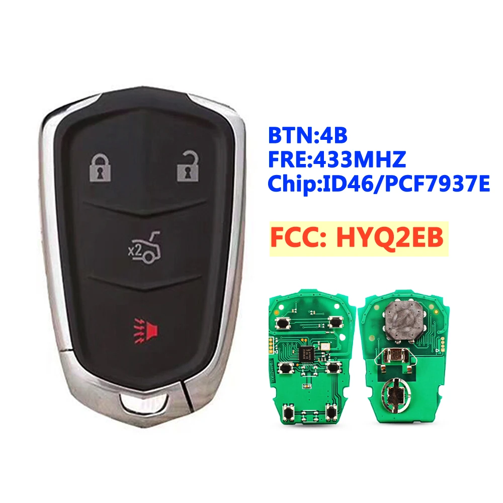 

XNRKEY FCC:HYQ2EB 4 Button Smart Remote Key Fob 433 Mhz for Cadillac