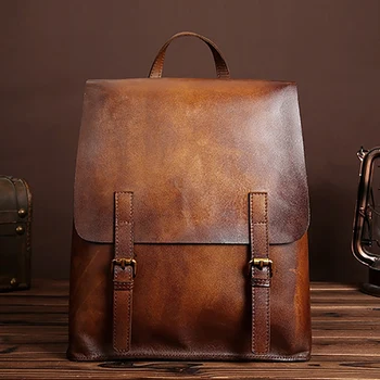 

BAOERSEN Leather Men Backpack Vintage School Rucksack First Layer Cowhide Casual Daypack Male Travel Knapsack New