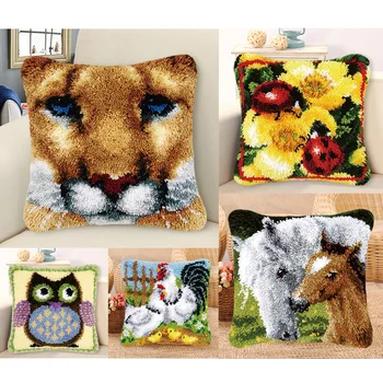 

DIY Latch Hook Kit Animal Model with Thread and Tools Embroidery Rug Kit Needlework Supplies for Pillow Case Sofa Cushion Cover