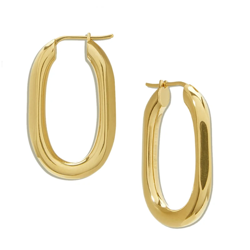 Peri'sBox O Shape Bright Matte Solid Gold Hoop Earrings Thick Oval Geometric Earrings Minimalist Earrings Stars Design 2019 New - Image 6