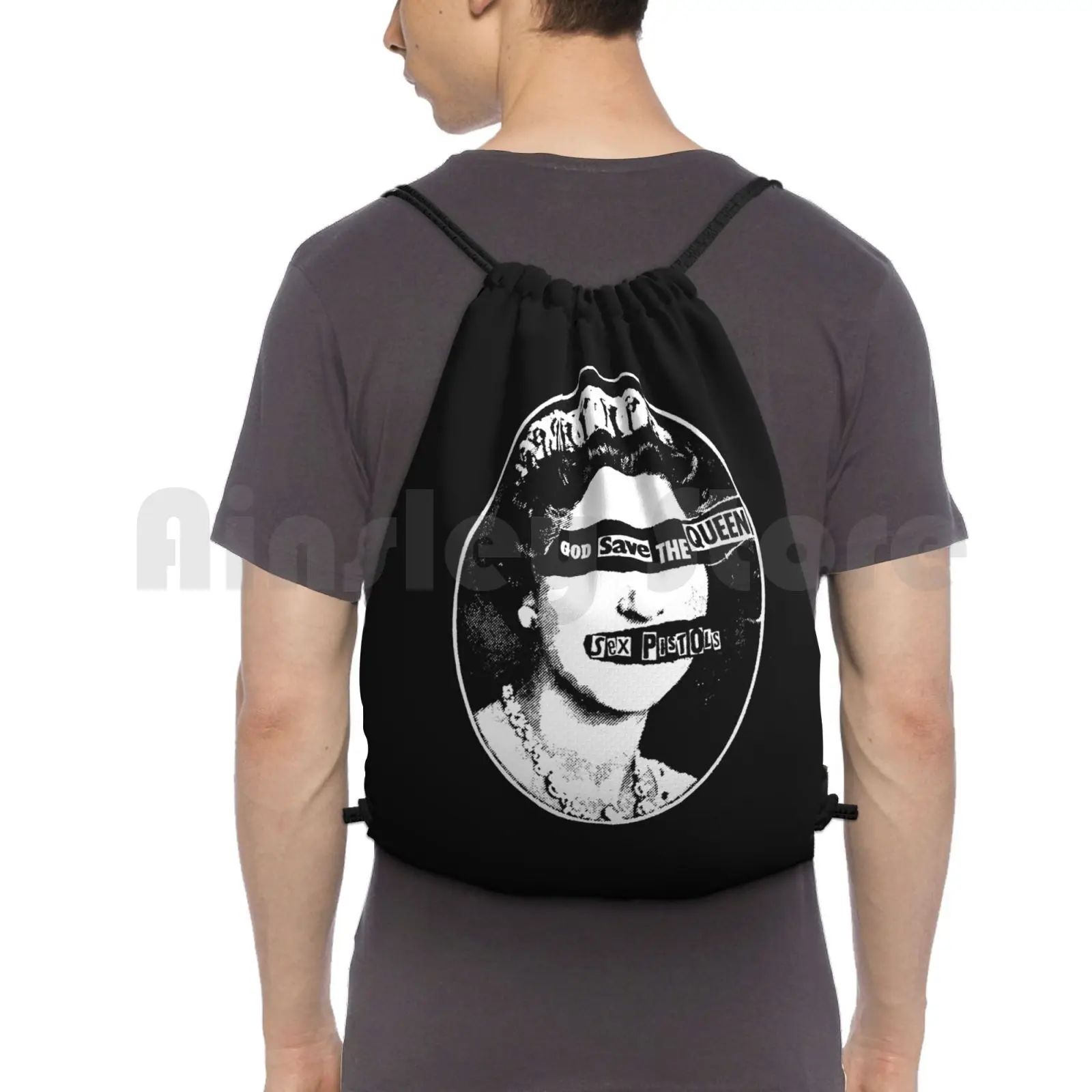 God Save The Queen Zaino Borsa Con Coulisse Equitazione Arrampicata Borsa Da Palestra Pistole God Queen Vintage Retro Punk Vinyl Record Music