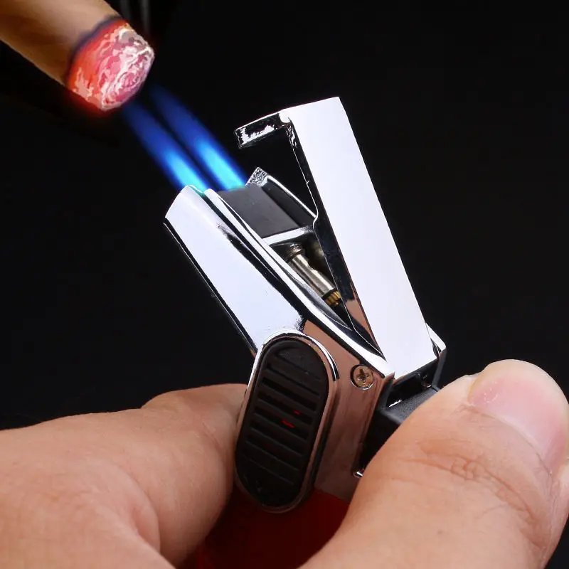 

Elbow Double Fire Metal Lighters Windproof Gas Lighter Cigar Butane Lighters Outdoor Camping BBQ High Temperature Spray Gun