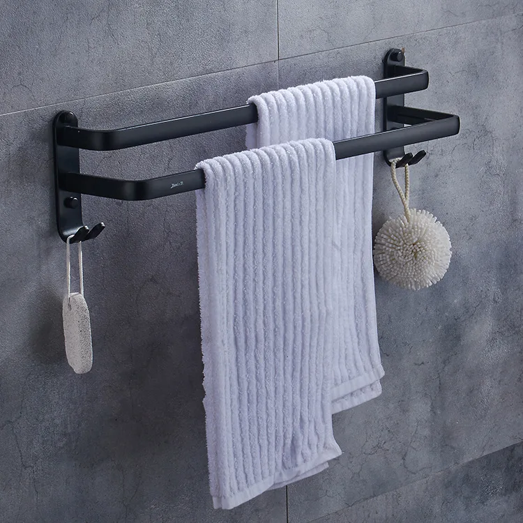 

Wholesale Alumimum Black with Extra Lining Hole Punched Double Bar Towel Rack Bathroom Rack Split Towel Rack