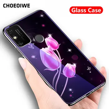 

CHOEOIWE Luxury Tempered Glass Case for Huawei Honor 9A Plating Soft Frame Cover Flower Shell Cases for Honor 9A Honor9A